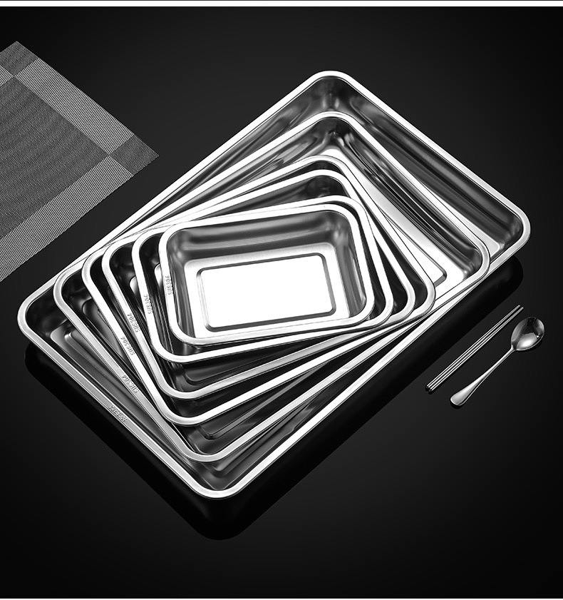 加厚304不锈钢方盘食堂用蒸饭盘长方形铁盘菜盘烧烤盘商用托盘详情7