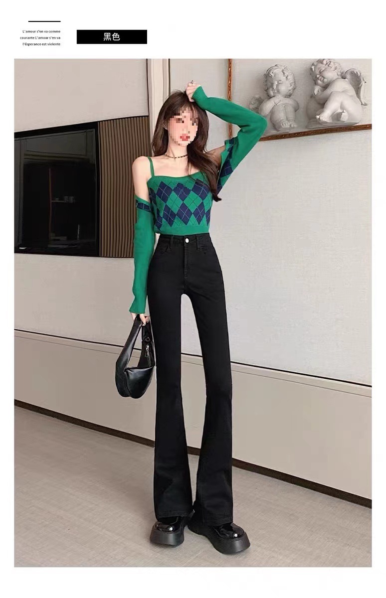 微喇牛仔裤女秋冬季2024年新款高腰显瘦小个子喇叭裤子女九分弹性详情17