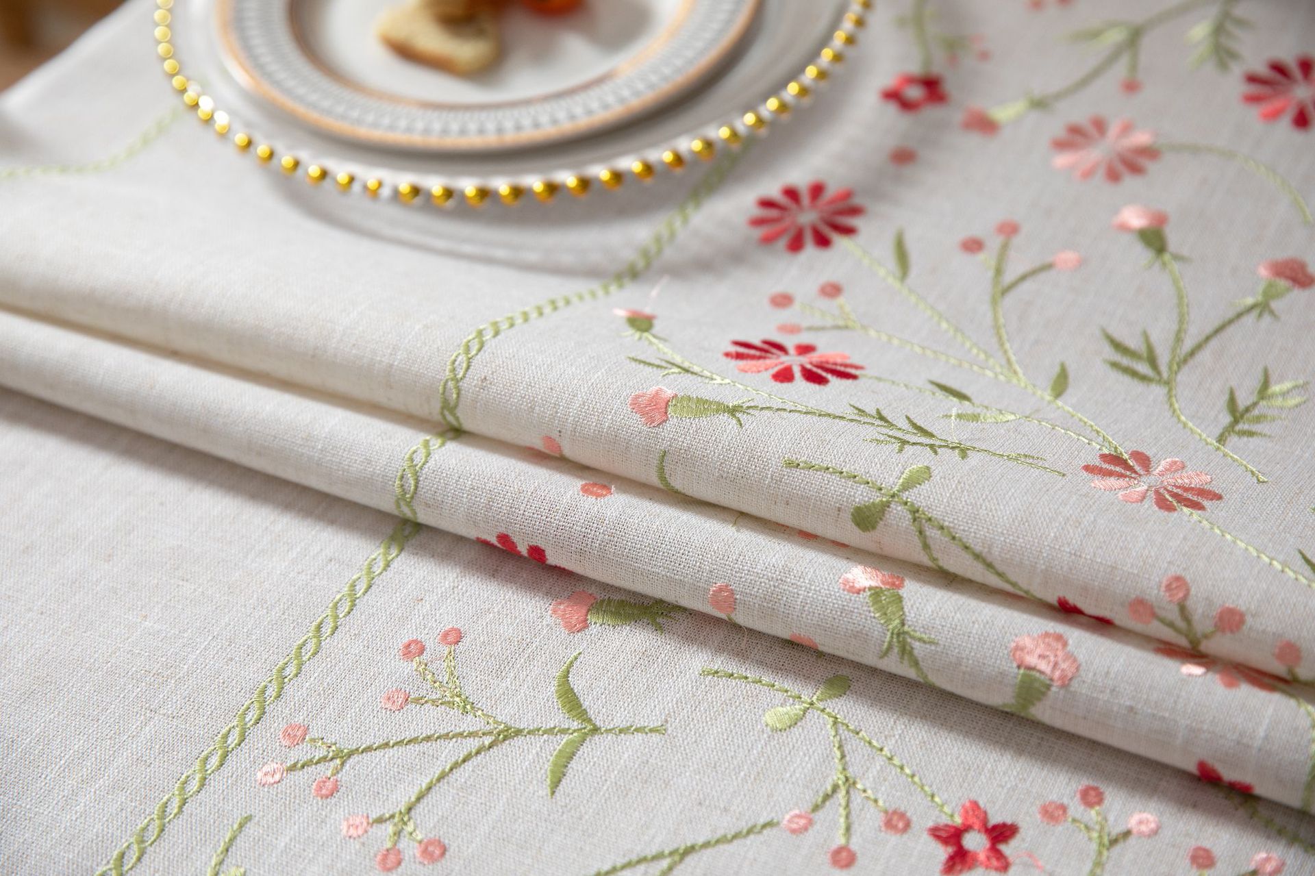 Cross-border plain thickened tablecloth, fresh white Japanese-embroidered flower Western tablecloth, party Japanese table mat pic 16
