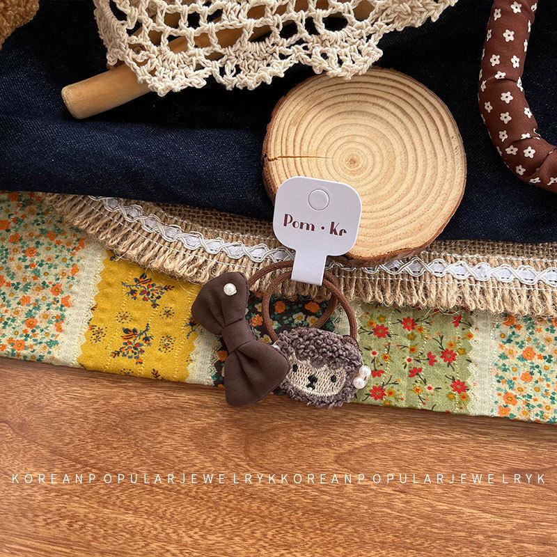 新款韩式宝宝布艺发夹卡通可爱兔兔发圈小羊珍珠初秋高弹力发圈详情14