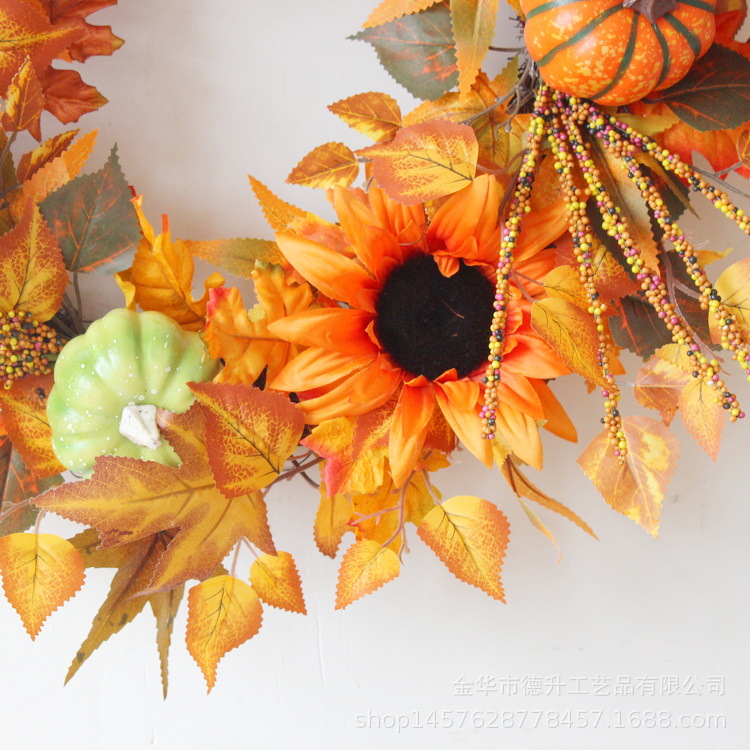 Desheng 2021 Cross-border E-commerce Amazon Autumn Color Gratitude Harvest Festival Pumpkin, Maple Leaf, Berry, Vine Ring and Wreath Decoration pic 9