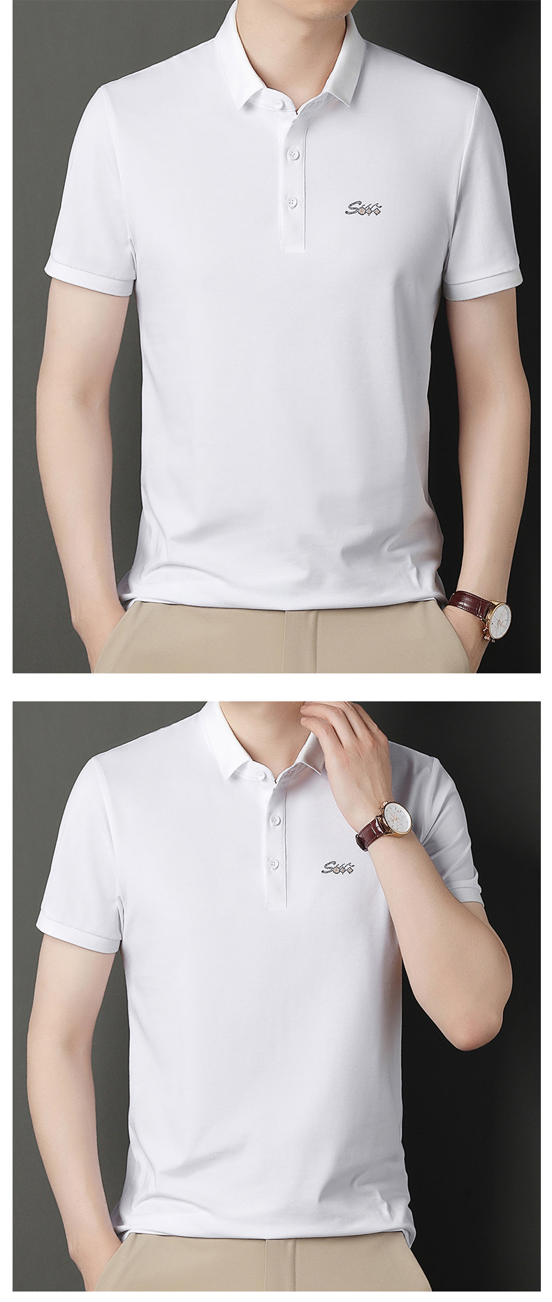 Verano 2024 solapa hombre camiseta de manga corta de algodón Polo hombre casual basis solid color tops wholesale pic 11