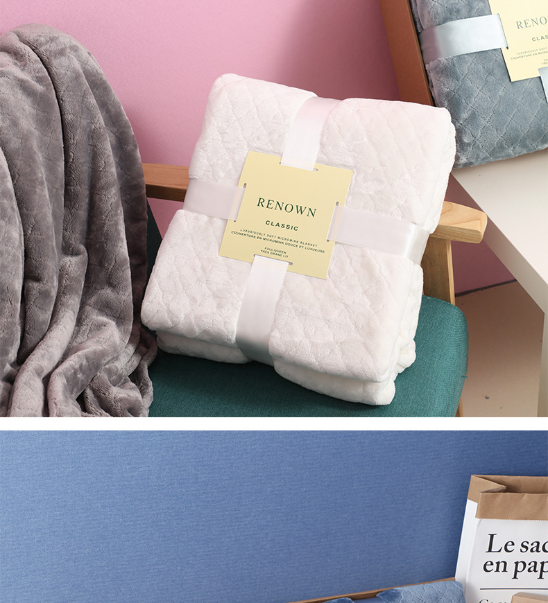 Flannel blanket, small winter single-person cover blanket, embroidered logo, office midday rest air conditioner, coral fleece nap blanket pic 22