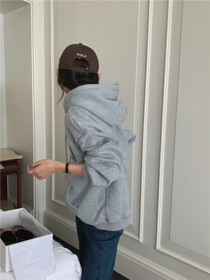 Letter-printed pullover with fleece hooded sweatshirt for women 2023 autumn/Winter new style Korean loose and versatile long-sleeved top pic 68