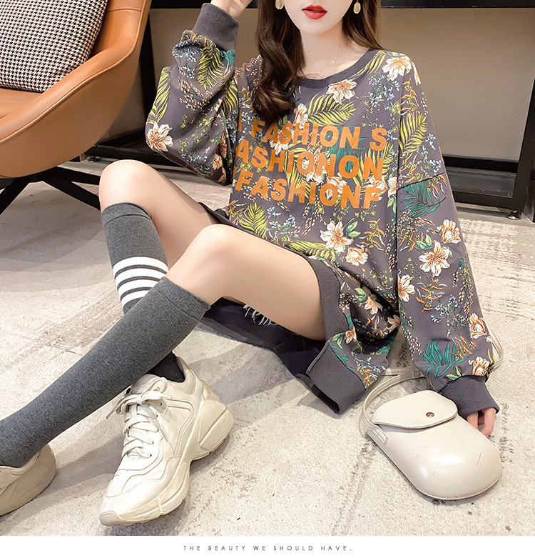 批发2020秋季大码宽松中长款套头薄款T恤上衣时尚洋气卫衣女潮详情31