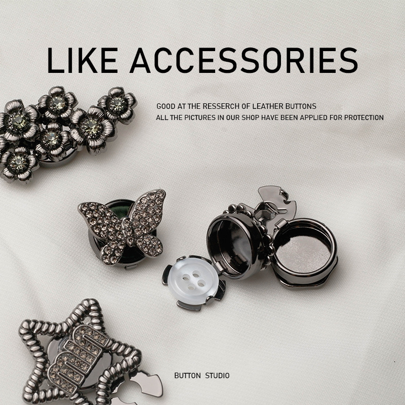 新品亮枪色立体水钻衬衫袖扣乌龟扣跨境时尚设计衬衫领口装饰详情2