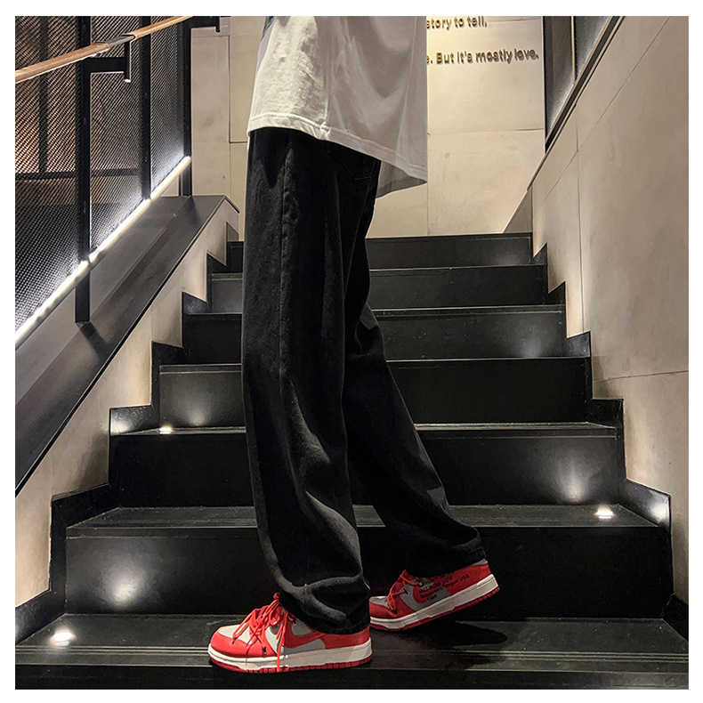 黑灰色男款春季牛仔裤港风cec宽松阔腿裤潮牌复古直筒休闲长裤子详情18