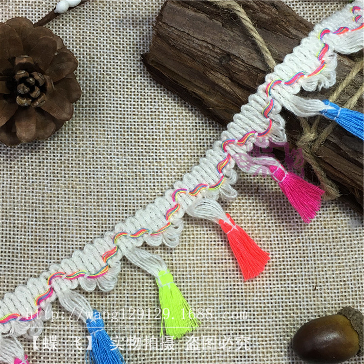 Factory B50 Colorful three-flower flowered tassel broom lace four-color broom DIY handmade clothing accessories lace webbing pic 25