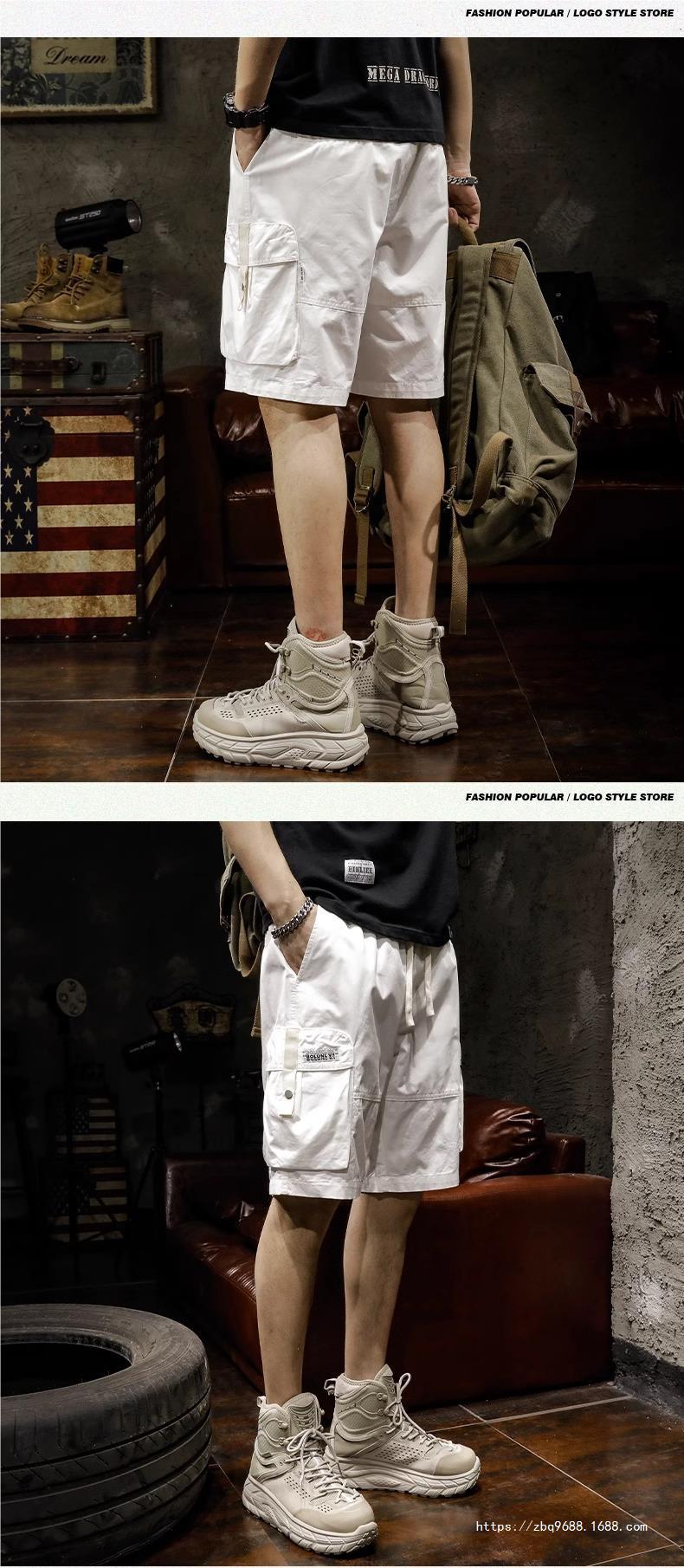 格桦潮牌白色工装短裤男夏季薄款宽松直筒多兜男士中裤休闲五详情3
