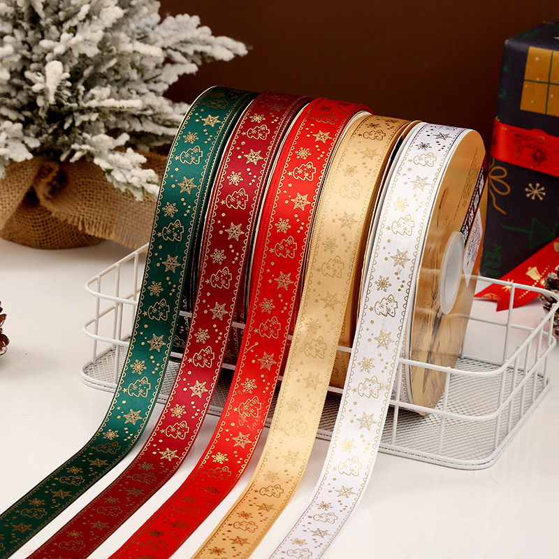 Dingxin Christmas Ribbon Wholesale: 2.5CM Christmas gifts, gold-embossed printed packaging ribbons, Christmas tree ribbons pic 55