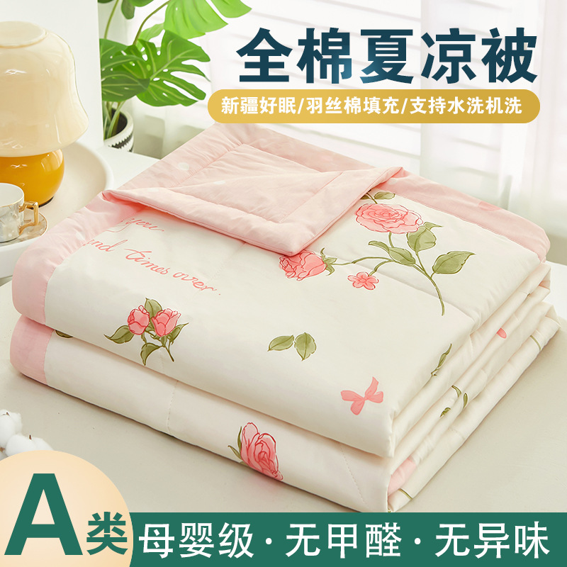 2024新款A类亲肤小清新纯棉夏被空调被批发夏凉被子全棉被芯批发详情3