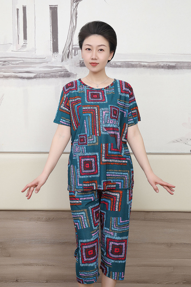 中老年女装夏季短袖套装薄款冰丝妈妈装大码休闲女士家居服睡衣女详情12