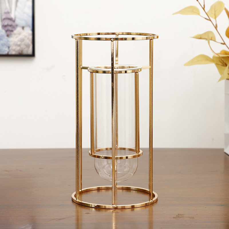Light luxury style vase ornaments, living room dry flowers, hydroponic decorative flowers, entrance hall dining table, ironwork, glass transparent vases pic 3