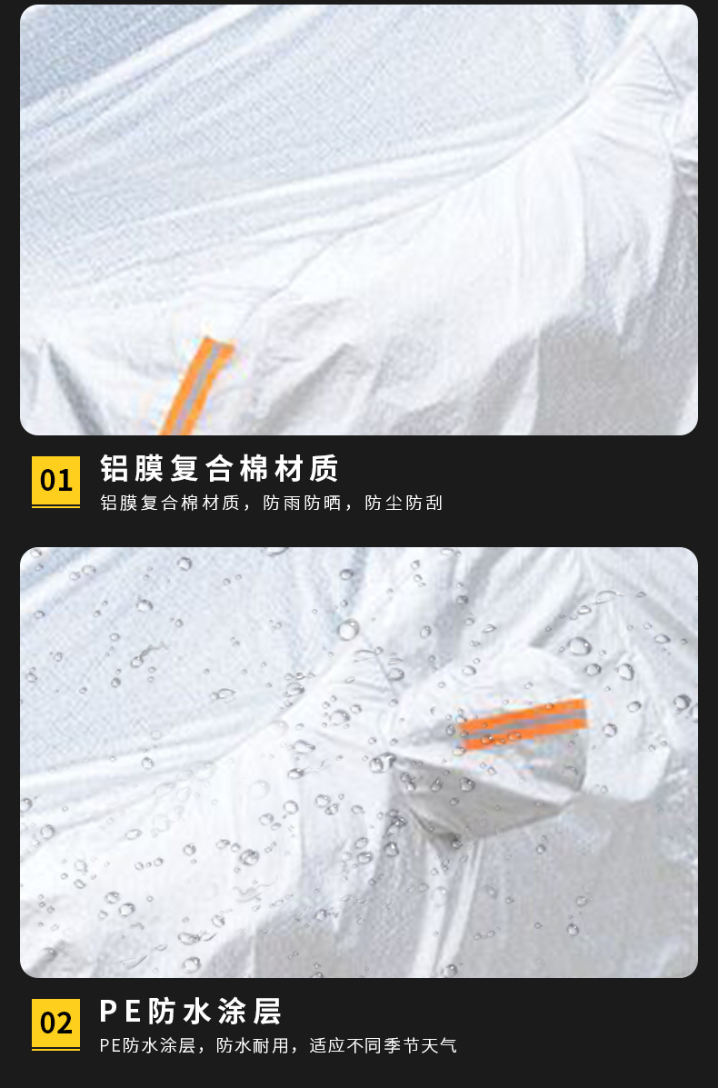 Cross-border e-commerce car covers and car covers with cotton, thickened side doors, zippers, small squares, aluminum film and composite cotton car covers pic 17