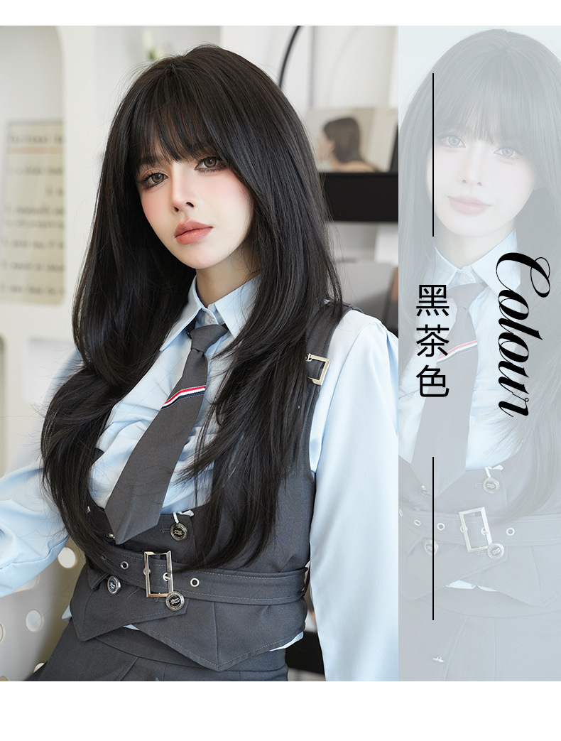 Cross-border spring new product wig for women, long straight hair with inwardly fastened ends, simulated chemical fiber head cover, full set of wig wholesale pic 7
