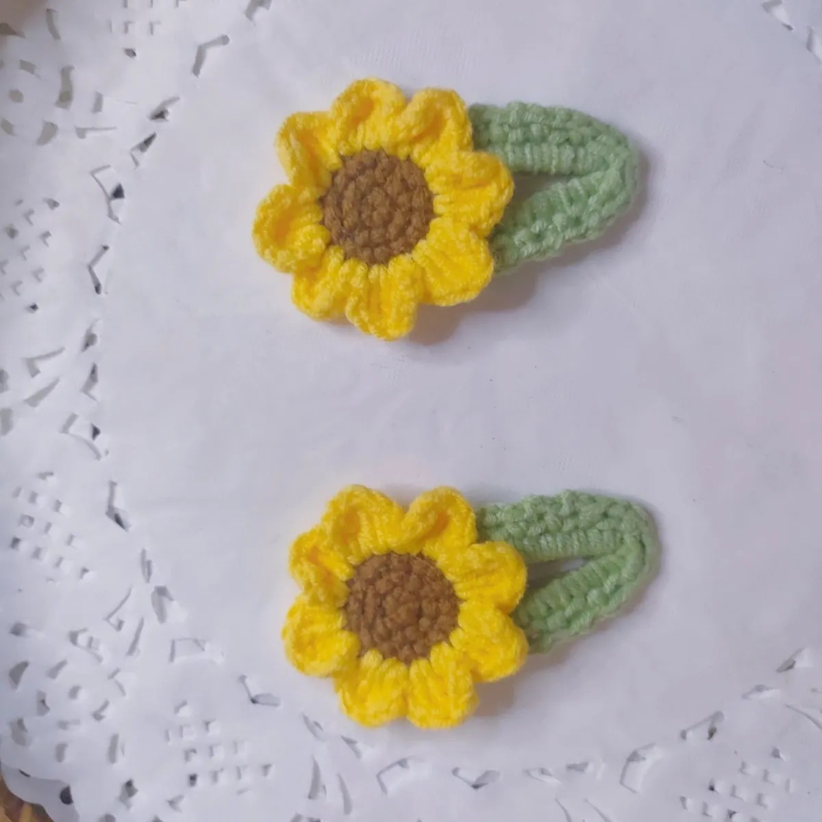 手工钩织 好寓意学生发饰 手工毛线制作向日葵发夹边夹成品针织详情2