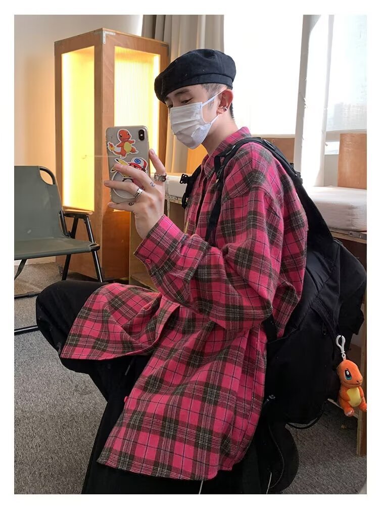 美式春秋季日系长袖格子衬衫男士韩版潮流ins网红休闲款衬衣外套详情34