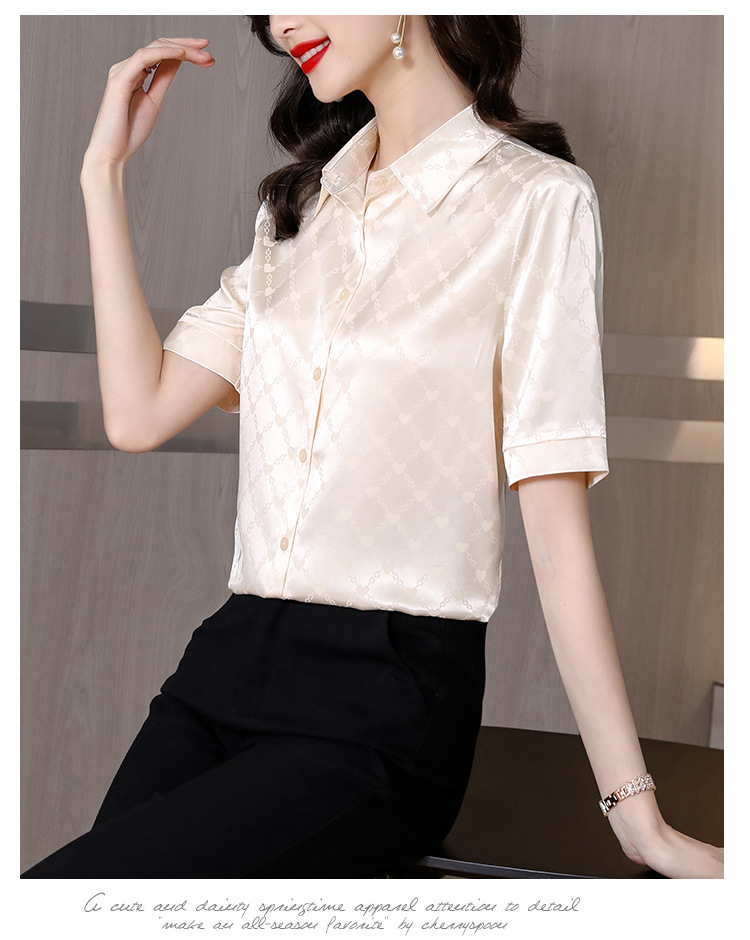真丝衬衫女桑蚕丝时尚百搭短袖气质翻领中年衬衣2024夏季女士新款详情17