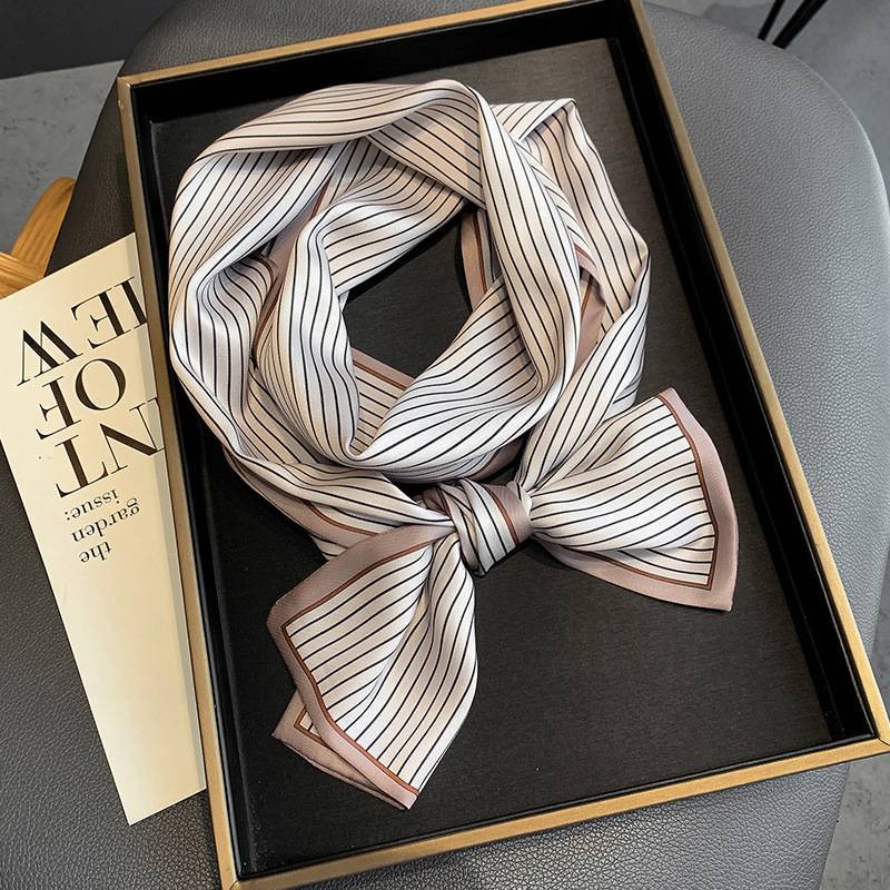 Spring and Summer versatile shirts, headbands, neckerchiefs, small ribbons, geometric graffiti decorations, high-end look, long and thin silk scarves for women pic 12
