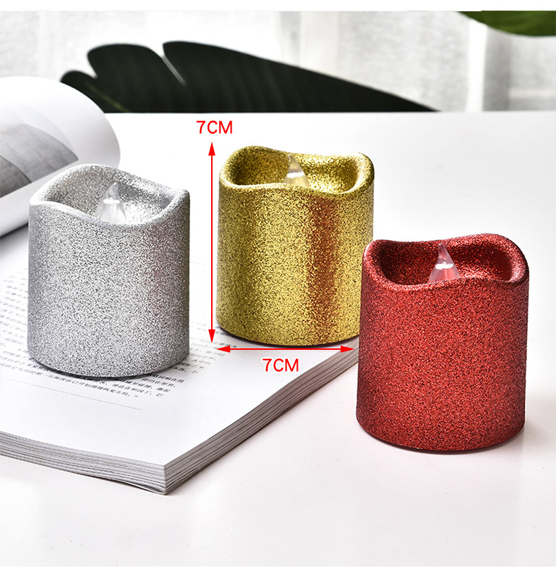 Wavy mouth powder sprinkled electronic candles, tea wax lamps sprinkled with gold powder, yellow light flashing, festival decoration, wedding candles and lamps pic 3
