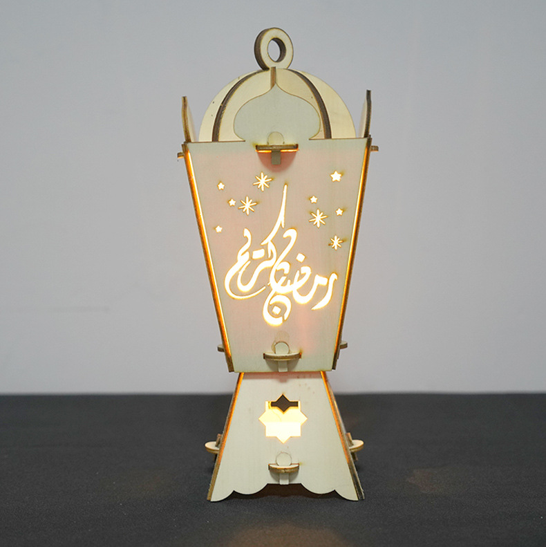 Arab Middle East Ramadan Lantern Festival eid decorative items, light-emitting laser-cut cross-border decorative items, wooden pendant pic 17