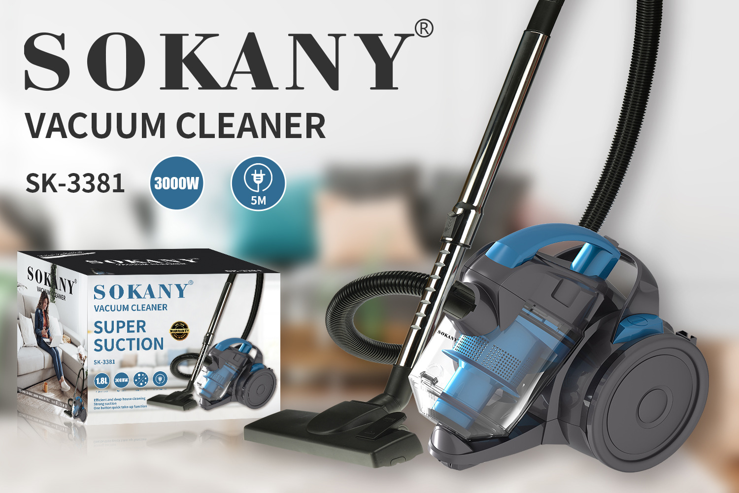 Cross-border SOKANY3381 household vacuum cleaner 3000W multi-functional high suction power vacuum cleaner Wired vacuum cleaner pic 9