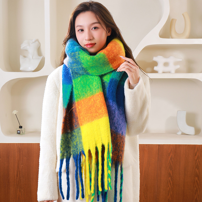 圈圈纱彩色AC格子围巾女冬季加厚保暖仿马海毛粗须仿羊绒披肩外贸详情32