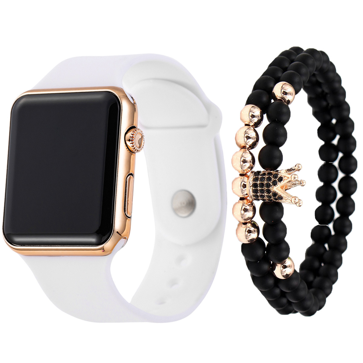 3pcs/set男士时尚简约LED硅胶电子手表+手链套装 现货wrist watch详情4