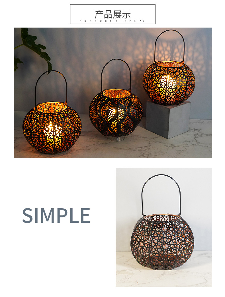 跨境新品万圣节镂空铁艺南瓜灯灯笼烛台场景氛围布置家居摆件装饰详情6
