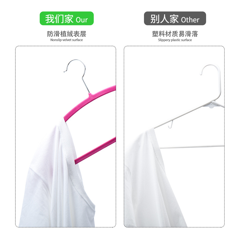 新款衣撑子批发服装店展示家用收纳防滑植绒衣架弓型天鹅绒衣服架详情5