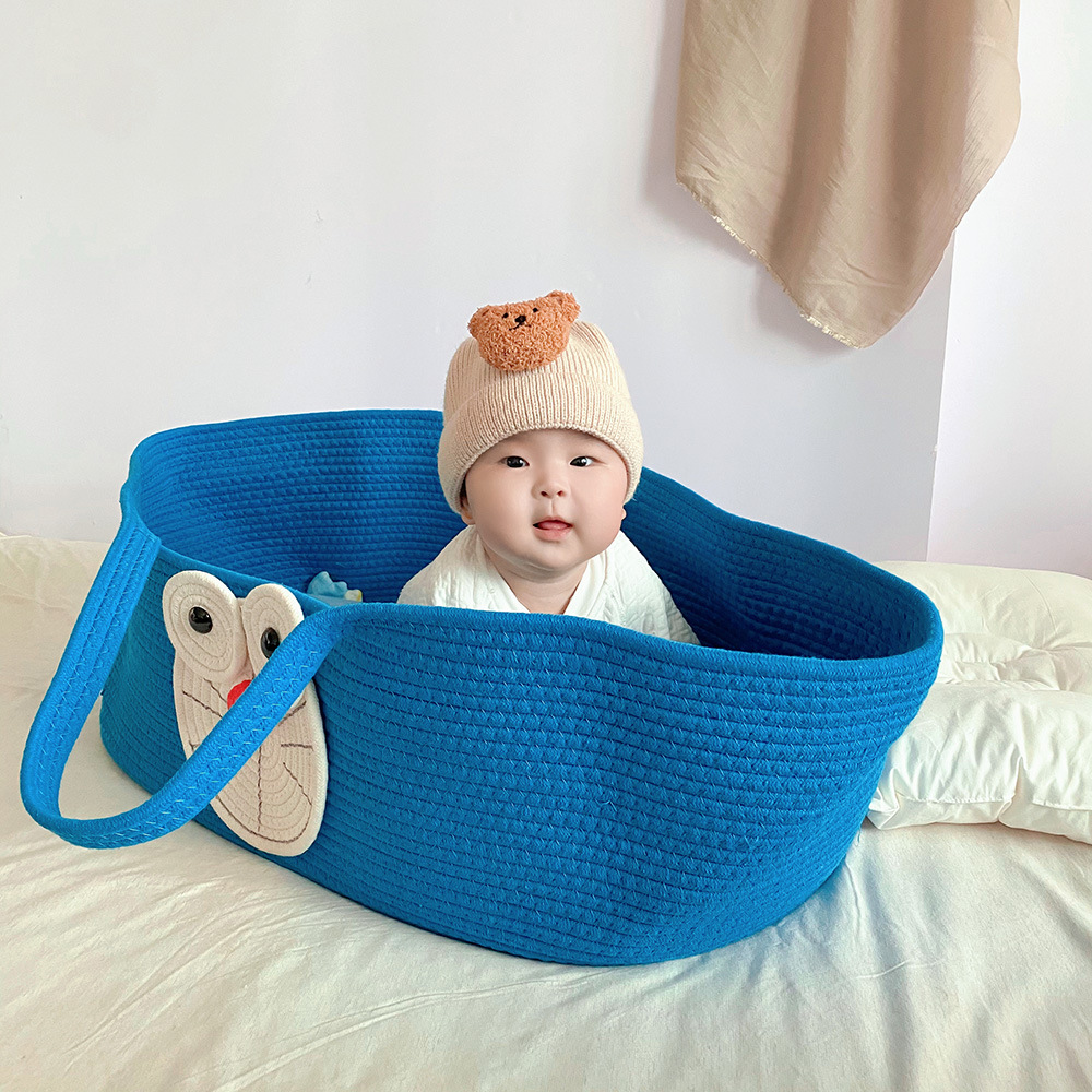 Portable pure cotton woven baby sleeping basket, portable baby crib for going out pic 72