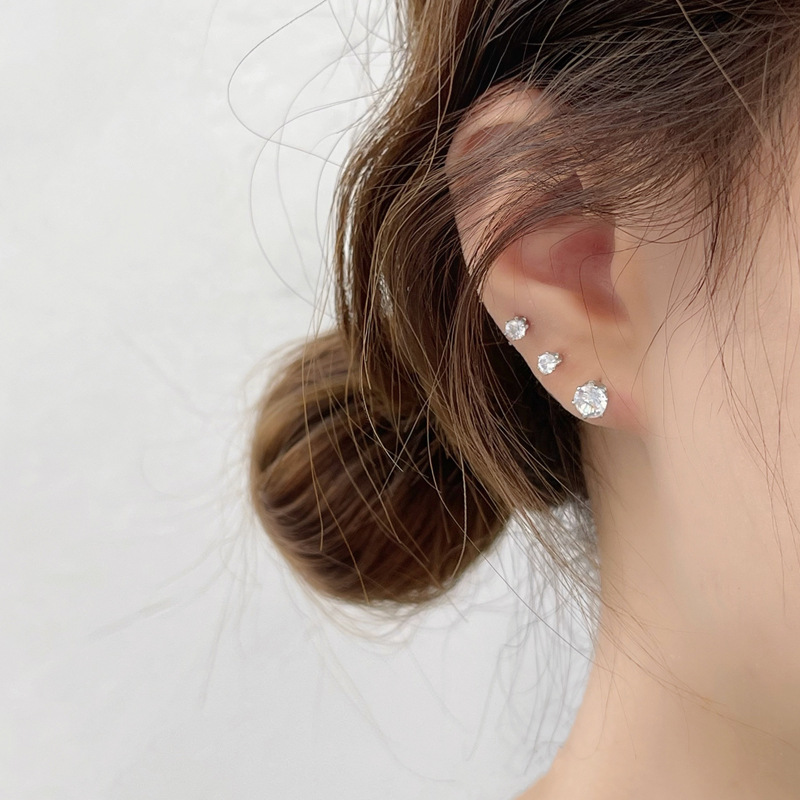 S925银针韩国闪亮镶钻耳钉气质三件套耳环ins风甜美小巧耳饰5753详情13