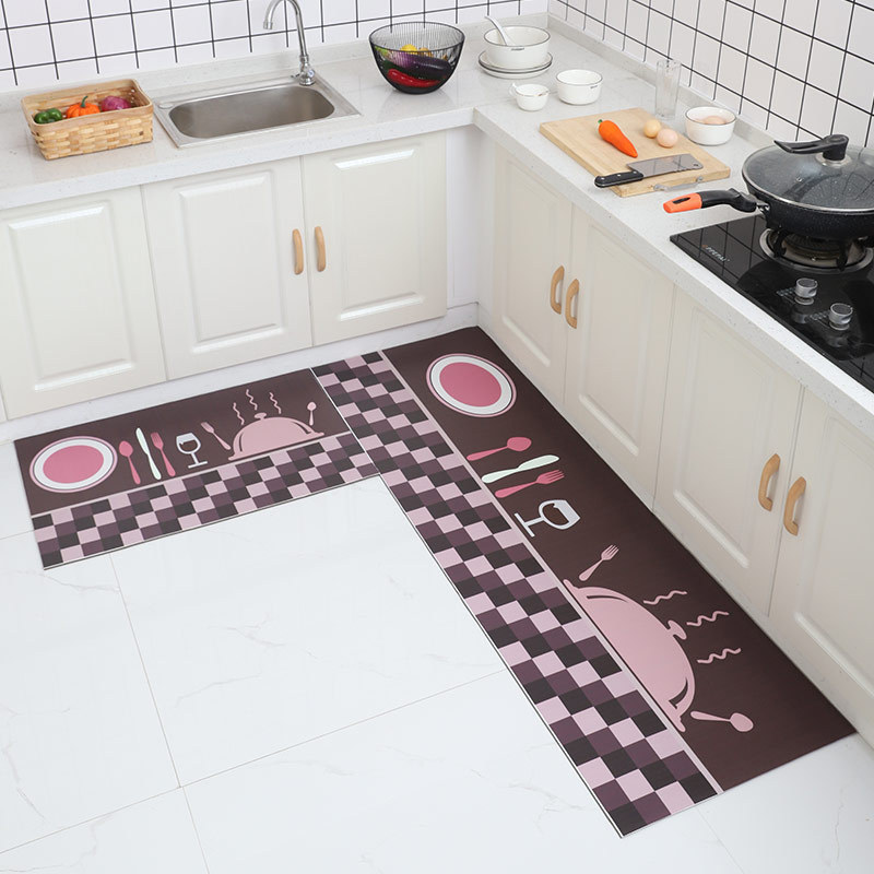 French light luxury leather washable carpet, cut-out for home use, kitchen dirt-resistant floor mat, sketch printed pvc floor mat pic 7