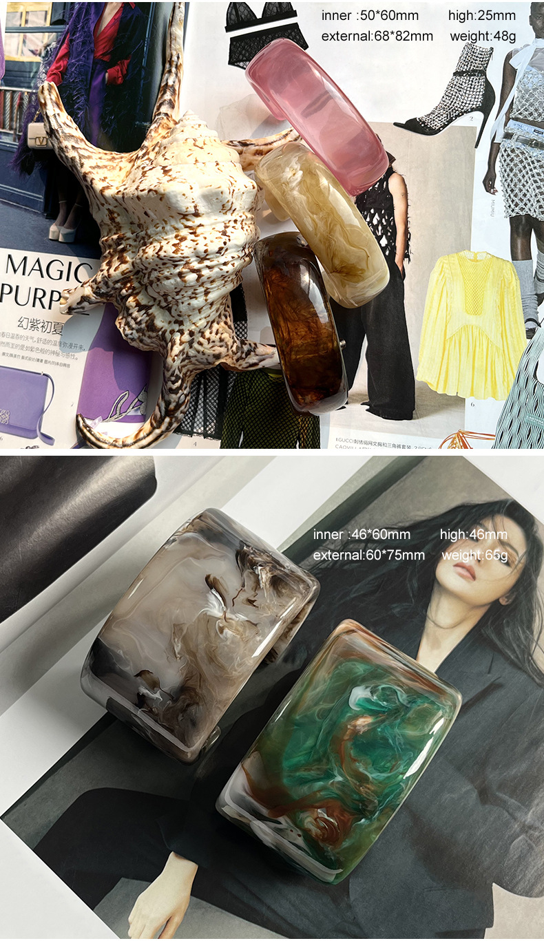 欧美跨境异形夸张开口弹簧亚克力树脂手镯 模特秀场法式演出宽版C详情7
