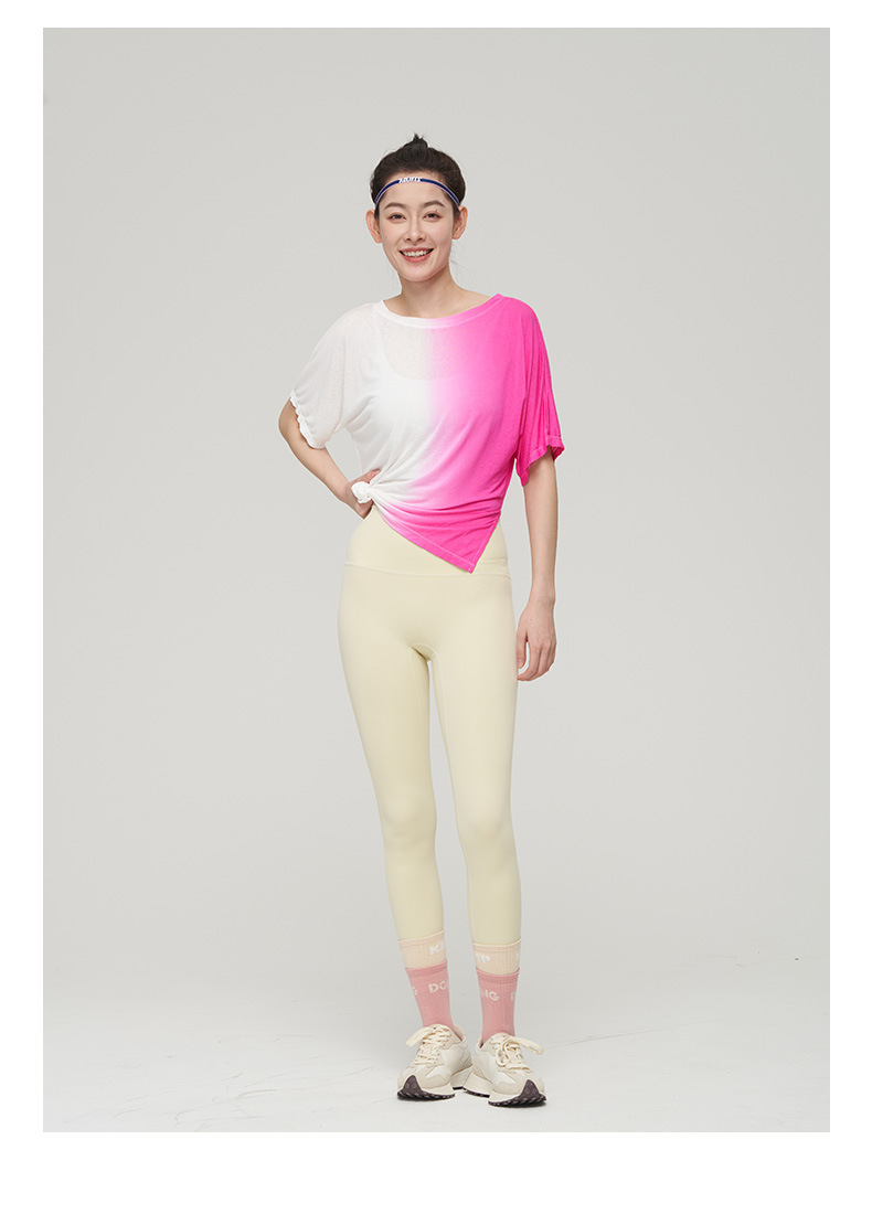 lulu春夏新款扎染透气运动套装欧美短袖女健身瑜伽服纯棉T恤批发详情13