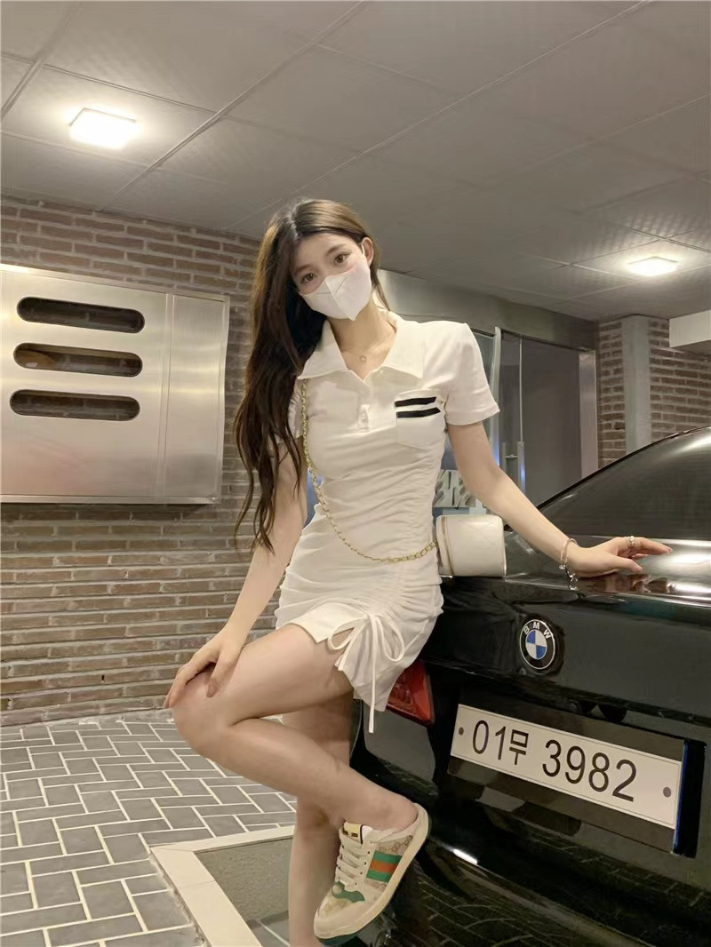 French-style, pure and sweet, petite, pure and sensual, hot girl, gentle style, high-end, hip-hugging, polo collar dress for women in summer pic 11