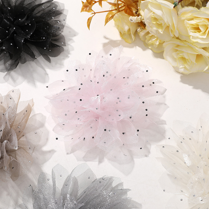国潮系列仙女氛围感烫钻点点网纱花朵diy手作发夹女发饰衣服辅料批发详情4