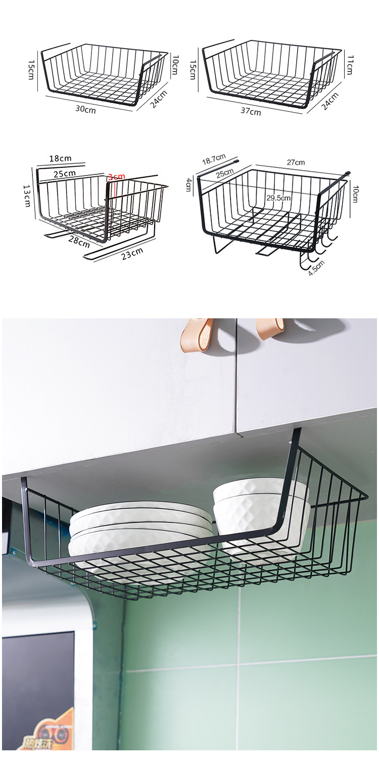 Manufacturer wholesale household kitchen cabinet partition, bottom hanging basket, suspended storage basket, wardrobe storage rack, storage rack pic 12