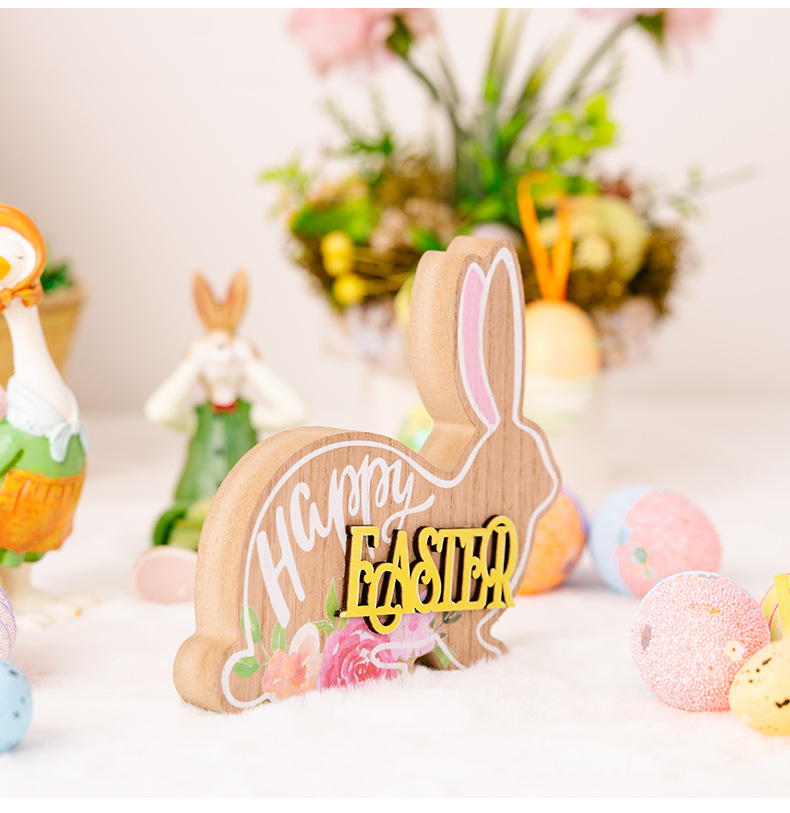 Cross-border new Easter decorations, wooden Easter rabbit figurines, cartoon 3D rabbit gifts pic 12