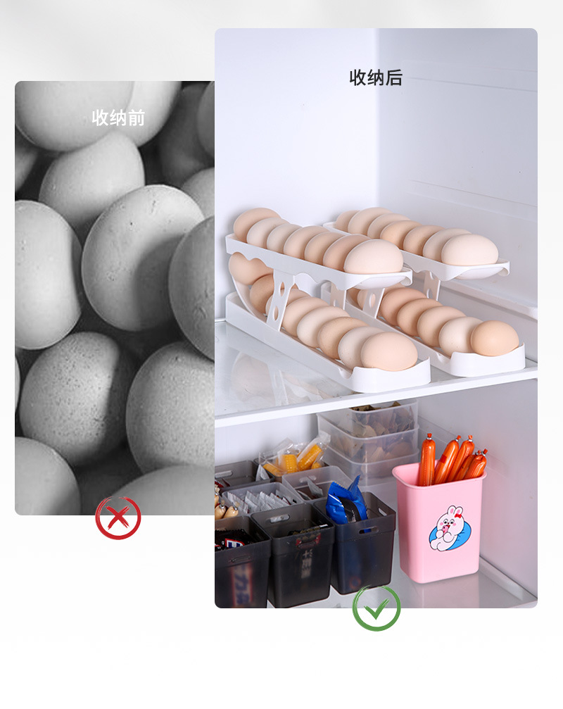 双层鸡蛋自动滚轮收纳盒冰箱侧门收纳架创意厨房桌面鸡蛋保鲜盒详情4