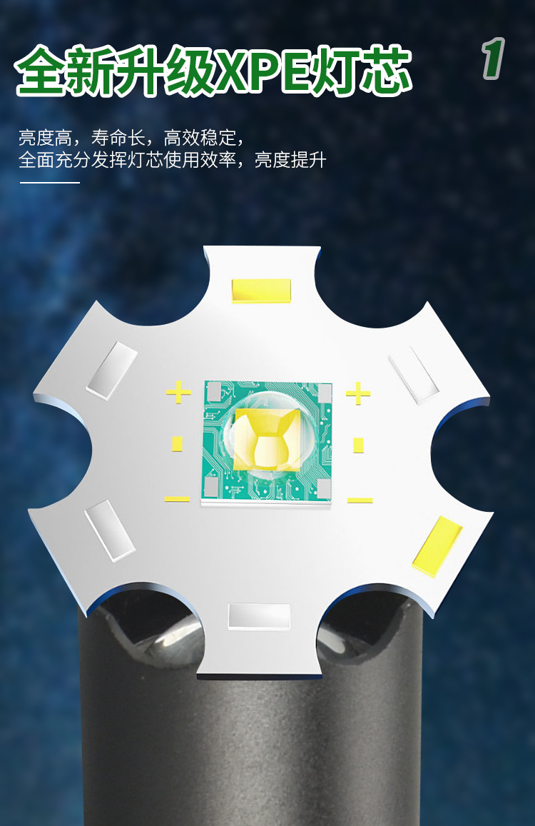 定制强光LED手电筒 防水远射多功能便携可伸缩户外照明高亮手电筒详情3