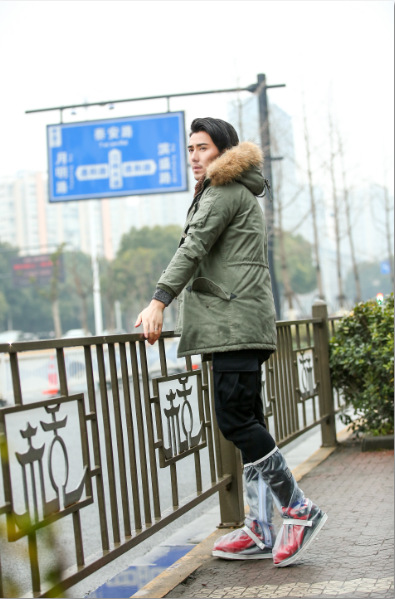 Wholesale of upgraded rainproof shoe covers, high-top thick-soled cycling outdoor waterproof shoe covers in black and white pic 33