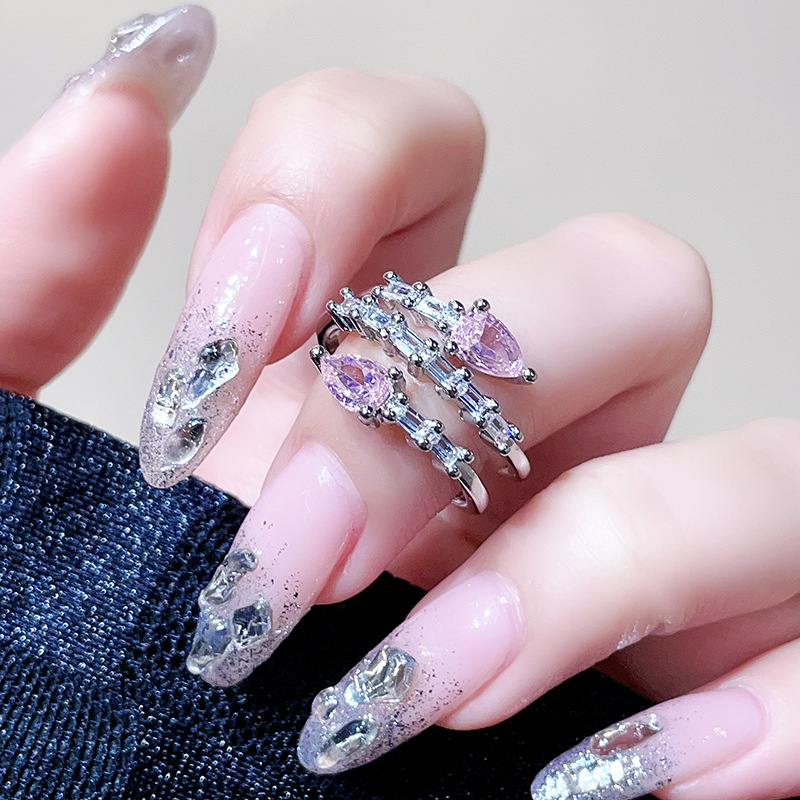 Sweet and Cool Style series pink zircon colored gemstone open ring, light luxury and high-end feel, unique flower Little Red Book Ring girl pic 13