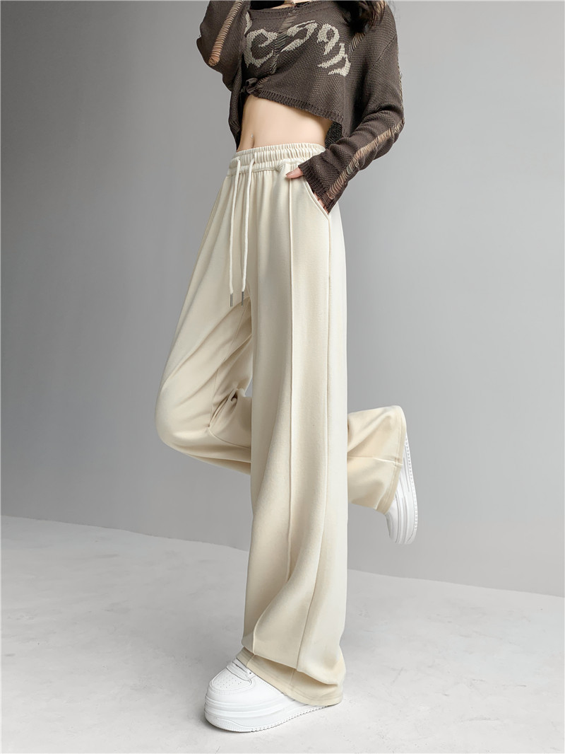 (Glutinous rice wide-leg pants) High-waisted, sagging, straight-leg wide-leg floor-length pants with a design sense, grey casual pants, trendy ins pic 11