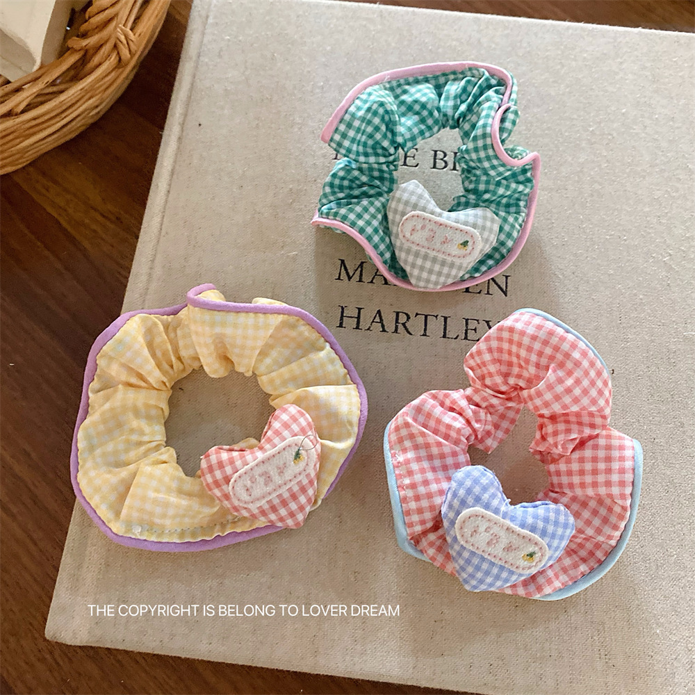 韩国ins新款彩色格纹爱心大肠发圈 甜美可爱头绳扎丸子头头饰发饰详情12