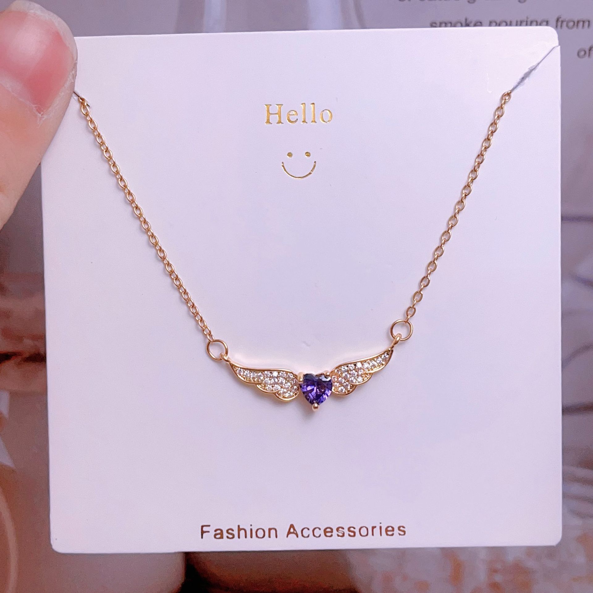 Titanium steel collarbone chain, non-fading wing heart original design, high-end light luxury necklace, direct sales from Yiwu factory pic 12