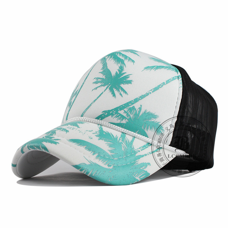 Korean hip-hop street dance style coconut tree printed net hat, sponge hat, outdoor baseball cap, baseball cap pic 2