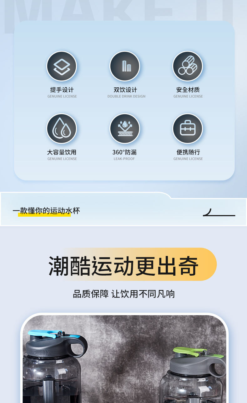 工厂直销 大容量双饮吨吨桶户外运动水壶超能装运动水杯新款高颜详情2