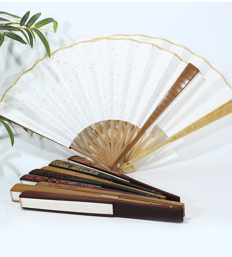 Ancient-style fan, Xuan paper folding fan, blank diy, calligraphy with brush, painting, white and gold-plated fan surface, advertising fan wholesale pic 11