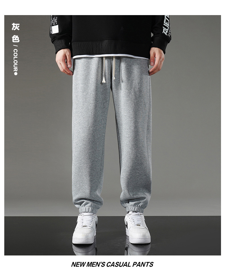 Cotton casual pants for men 2023 Spring/autumn knitted sports tapered sweatpants, loose, large-sized, fleece and thickened straight-leg pants pic 19